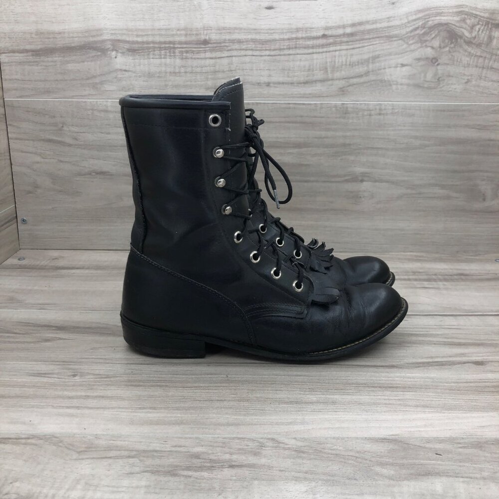 Texas All American Boots Women's 5.5 Black Leather Lace Up Western Cowboy